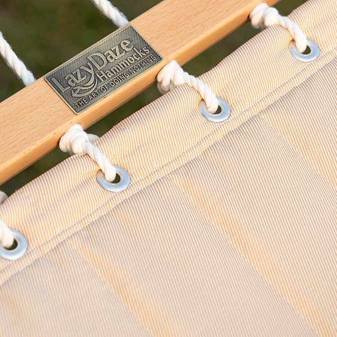 Lazy Daze Hammocks 12FT Quilted Fabric Double Hammock with Spreader Bars and Detachable Pillow, 2 Person Hammock for Outdoor Outside Patio Garden Yard Pool Beach (Linen)