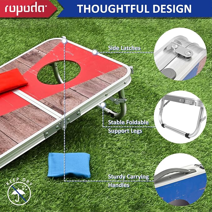ROPODA Portable Cornhole Board Set,24x16 / 30×20in Corn Hole Games for Adults with 8 Bean Bags, Lightweight Aluminum Alloy Edging Cornhole Set for Outdoor Games, Beach and Tailgates