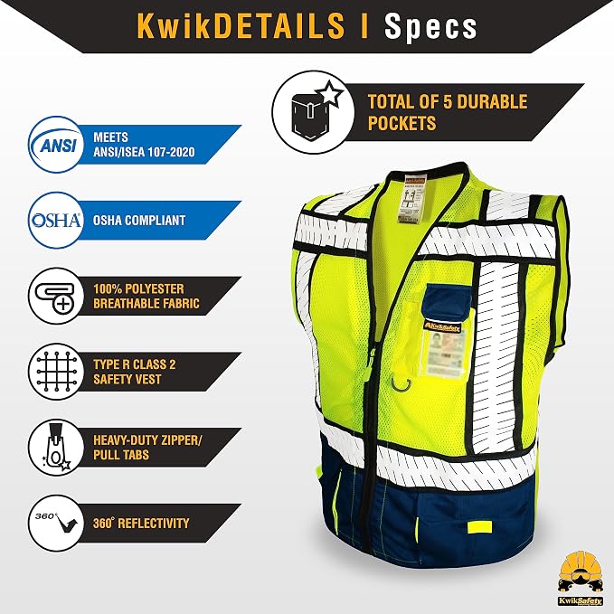 KwikSafety - SHERIFF & SPECIALIST Safety Vest [Multi-Use Pockets] Class 2 & Class 3 Hi Vis ANSI OSHA Safety Vest for Men