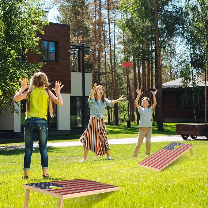Solid Wood Cornhole Board Set, 4x2ft Regulation Cornhole Game Set with 8 Bean Bags and 2 Cornhole Boards, Premium Corn Hole Game for Adults and Family
