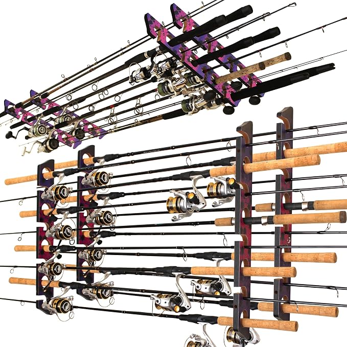 Rush Creek Creations Ceiling Rod Holder for 8 Fishing Poles - Garage Organization and Wall Storage for Reels, Gear, and Accessories - Horizontal Rack