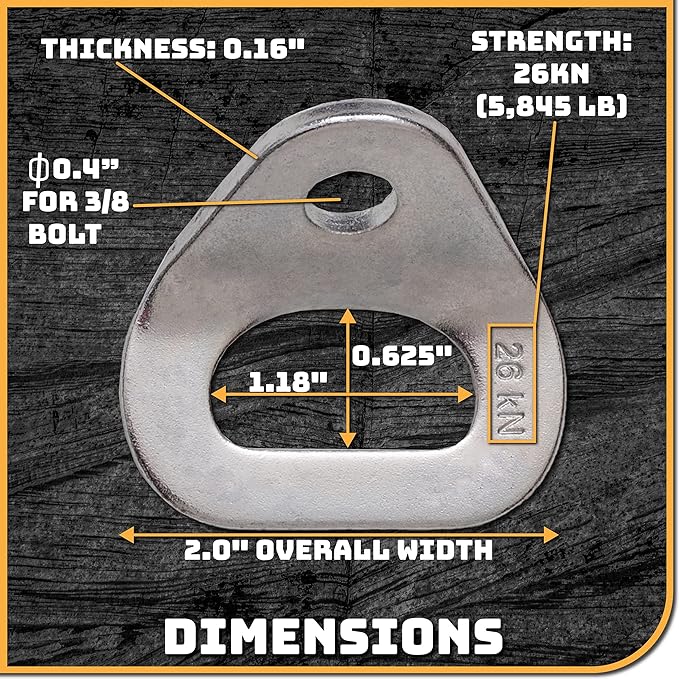 26kN Climbing Wall Bolt Hanger/Anchor/Tiedown for 3/8" Screw/Bolt Ideal for Rock Climbing and Home Gyms, Hammocks, Trailer Tie-Downs. Robust, Load-Bearing Steel Tie-Off