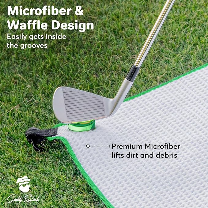 Caddy Splash Pocket Mag Towel – Magnetic Microfiber Golf Towel with Ball Pocket, Ultra-Absorbent & Durable, Strong Magnet & Carabiner for Easy Bag Attachment – The Ultimate Golf Towel-Green/Yellow