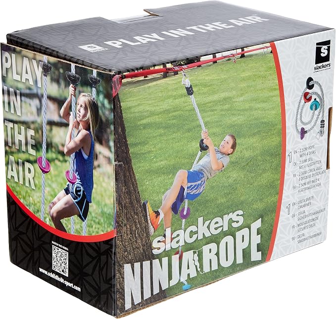 Slackers 8 ft Multi-Color Climbing Rope - Best Outdoor Ninja Warrior Training Equipment for Kids - A Great Addition to Your Backyard Ninjaline Obstacle Course