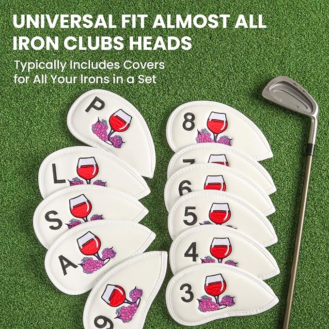 FINGER TEN Magnetic Golf Iron Headcovers Value 11 Pack, Durable PU Leather with Embroidered Numbers for Easy Identification, Multiple Colors Available Fits Most Iron Clubs