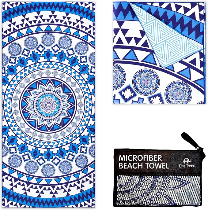 Elite Trend Microfiber Beach Towel for Adults with Bag - Extra Large 78x35 inch Lightweight Sand Free Quick Dry Towel for Travel, Swimming, Yoga, Camping (Blue Angel)
