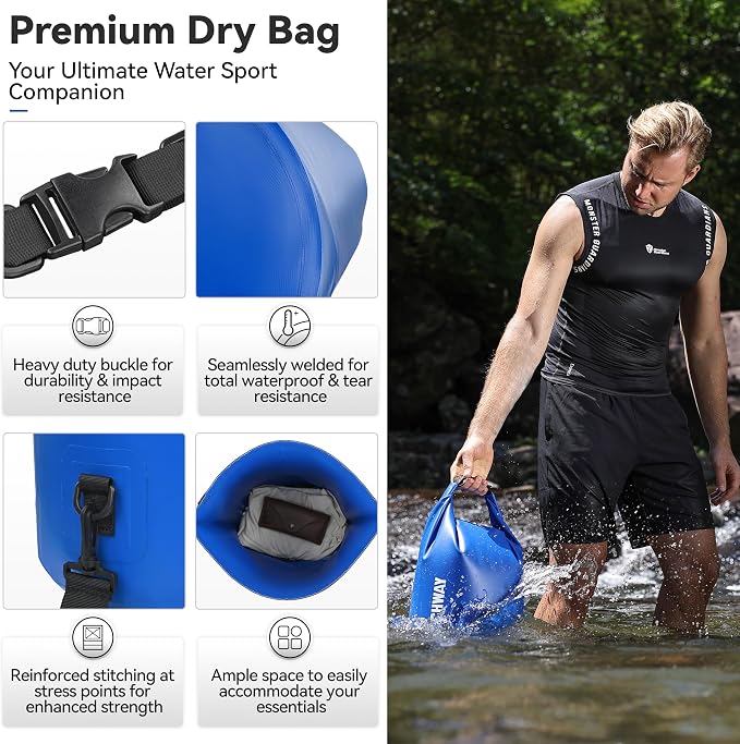 MARCHWAY Floating Waterproof Dry Bag Backpack 5L/10L/20L/30L/40L, Roll Top Sack Keeps Gear Dry for Kayaking, Rafting, Boating, Swimming, Camping, Hiking, Beach, Fishing