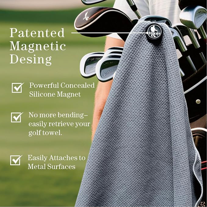 Hiker 20" x 20" Large Magnetic Golf Towel, Ultra Absorbent Microfiber Golf Towels for Golf Bags Cart Accessories with Waffle Pattern, Golf Ball Cleaner Cleaning Pocket, Brush Material