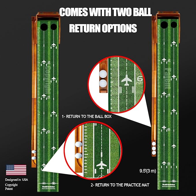 Kalramay Putting Green Indoor Golf Putting Mat – Easy to Assemble with Automatic Ball Return, Wrinkle-Free Close to Real Green Speed, Suitable for Office, Recreation Room, Patio – Ideal Gift