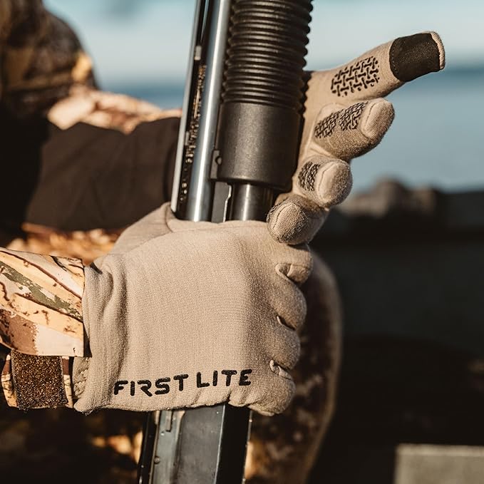 First Lite Rugged Wool Fleece Glove | Merino Wool Hunting Gloves for Men | Silicone Grip Palm with Touchscreen Compatible Fingertips