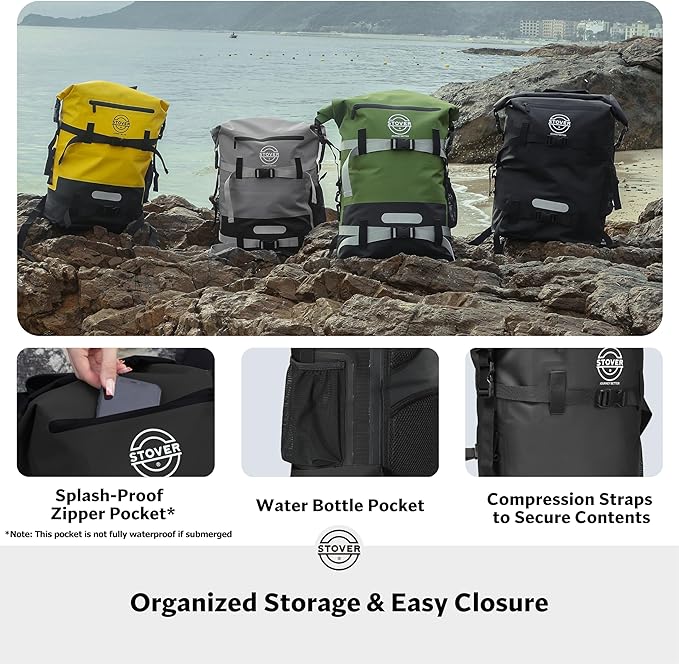 STOVER 5/10/25/30/40/55L Waterproof Dry Bag- Roll-Top Backpack w/Phone Case- Kayaking, Hiking, Camping, Boating- Men/Women