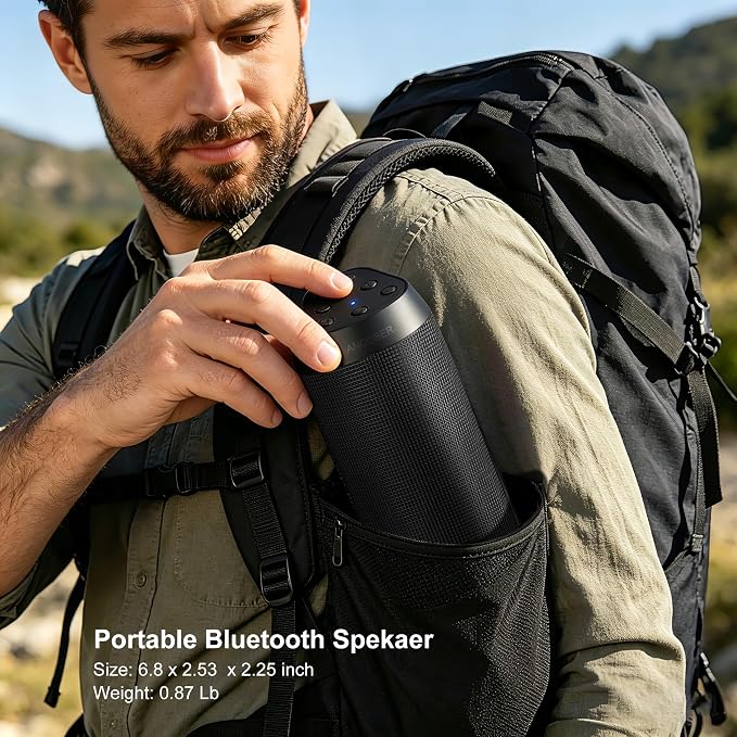 Portable Bluetooth Speaker Powerful HD Loud Sound, LED Lights, IPX4 Wateproof, 24H Playtime, Wireless TWS Pairing, Built-in Mic, for Home/Outdoor/Party, Birthday Gifts for Father Men Dad Husband