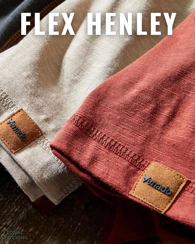 Venado Henley Long Sleeve Shirts for Men - Mens Henley with Flex Material