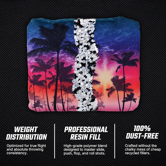 Professional Cornhole Bags Set of 8 - Dual Sided Stick & Slide (Suede/Woven) - Premium Resin Filled Regulation Weight & Size (6x6, 16oz) - Double Stitched Reinforced Seams with Carry Tote