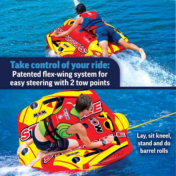 WOW Sports Take Control of the Ride 1 or 2 Person Inflatable Steerable Tube For Boating, 19-1090
