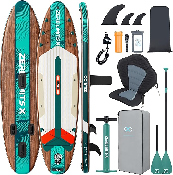 ZLX Inflatable Stand Up Paddle Board, 10'6" SUP Non-Slip Stable Deck Pad, Unique Center Fin, Premium Accessories, Paddleboard for Adults, Beginners, All Skill Levels