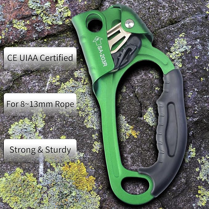UIAA & CE Certified Climbing Rappelling Equip Hand Ascender Left Right Hand for 8-13mm Rope 4kN