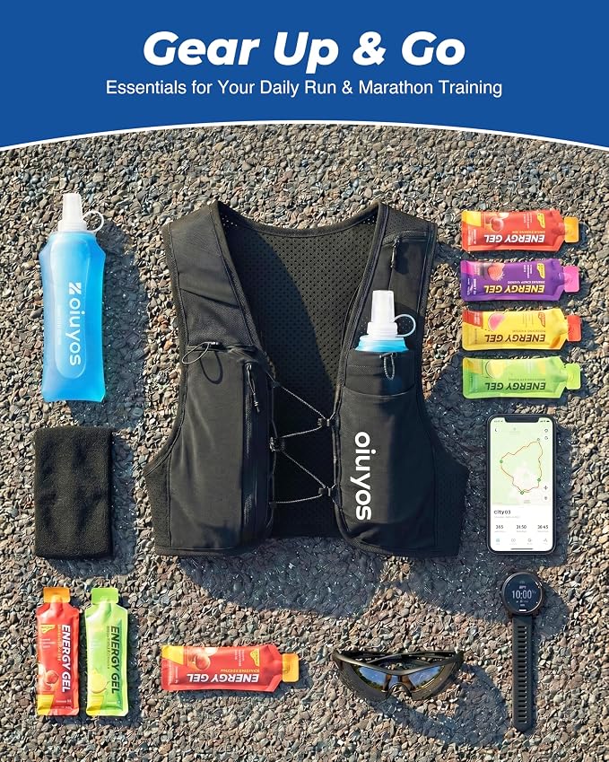 Running Vest for Women Men - Adjustable Chest Straps Running Hydration Vest with 500ml Soft Flask & Phone Holder - Lightweight Reflective Hydration Backpack for Runner Marathon Essentials