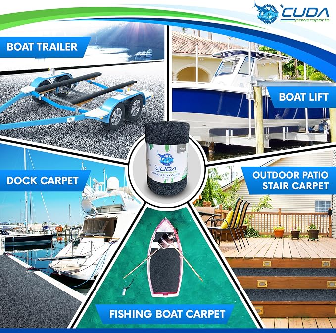 Cuda Boat Trailer Bunk Carpet 12 Inch Wide x 150ft-PREMIUM Pontoon Trailer Bunk Carpet Marine Grade Parts Accessories Gray Grey Charcoal Lift Runners Covers Waterproof