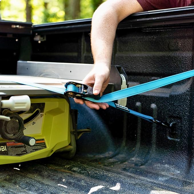 Tie Down 1 inch x 15 ft Blue Ratchet Strap, 4-Pack Kit - 2200 lbs. Breaking Load Limit