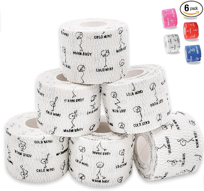 WARM BODY COLD MIND 1.85" Weightlifting Thumb Tape - Hook Grip Tape for Powerlifting, Cross Training, Gym Tape, Workout, Weight Lifting Tape, Athletic Finger Wrap (White 6 Rolls)