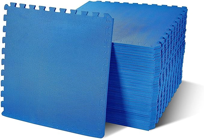 BalanceFrom Puzzle Exercise Mat 1/2" Thick, EVA Interlocking Foam Floor Tiles for Home Gym, Mat for Home Workout Equipment, Floor Padding for Kids, Blue, 24 in x 24 in x 1/2 in, 144 Sq Ft - 36 Tiles