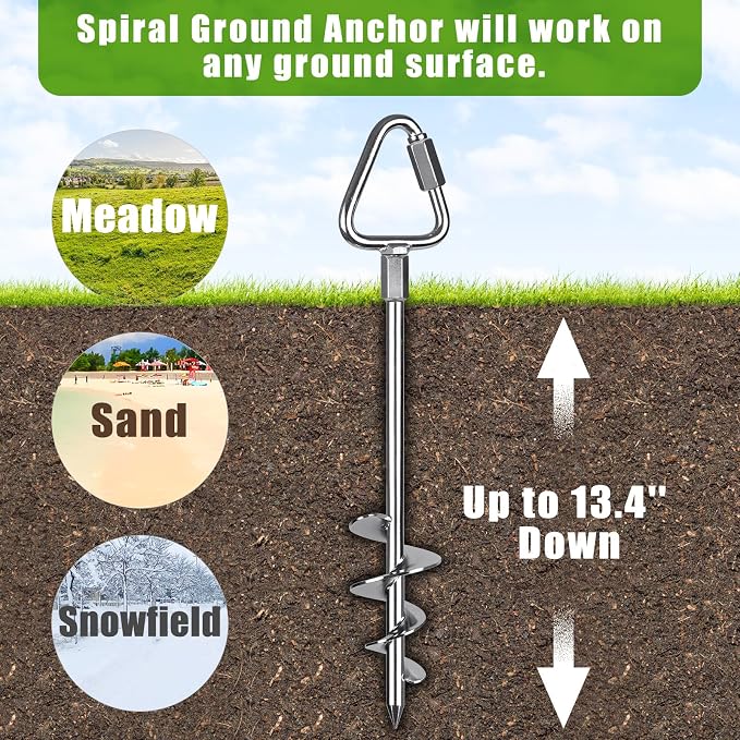 Insaga 17" Heavy Duty Ground Anchors Screw in - 4 Pack Chrome Plated with Reinforced Triangle Bracket for Trampoline, Swing Set, Shed, Mobile Home, Carport - High Wind Resistance for All Soil Types