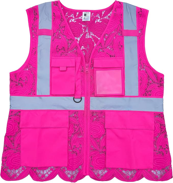 Lace-Mesh Safety Vest for Women & Men - Breathable, High Visibility Vest with Zipper & ANSI Class 2 Reflective Strips