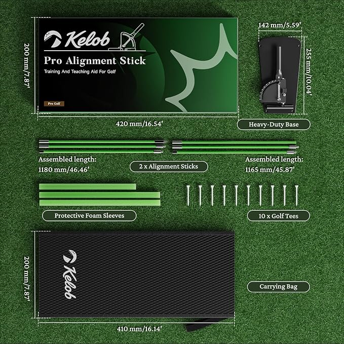 KELOB Golf Swing & Clean Bundle: Alignment Sticks Holder with Angle Adjustable Metal Base + Electric Rotating Brush with 2000mAh Battery & 100ml Water Tank – Practice Plane Trainer & Groove Cleaner fo