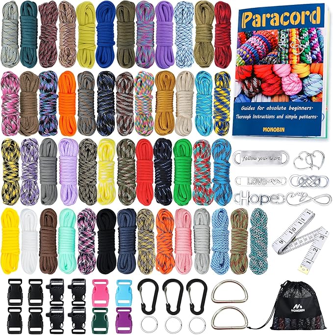 50 Colors Paracord Combo Kit with Instruction - Multifunction Parachute Cord with 28 Paracord Accessories for Making Paracord Bracelets, Lanyards, Dog Collars