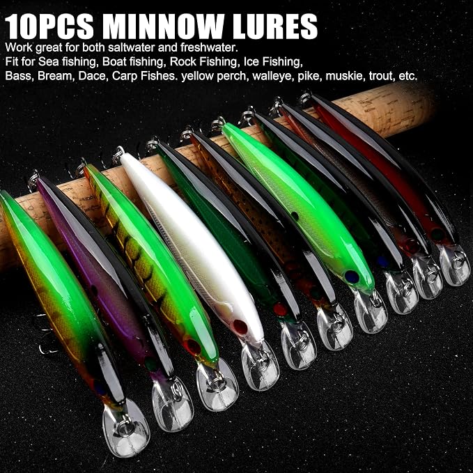 Fishing Lures Kit Crankbait Minnow Hard Bait Set Deep Diving Jerkbait Swimbait Popper Pencil Walleye Lures Artificial Fishing Bait for Bass Trout Redfish Saltwater Freshwater Fishing Lure