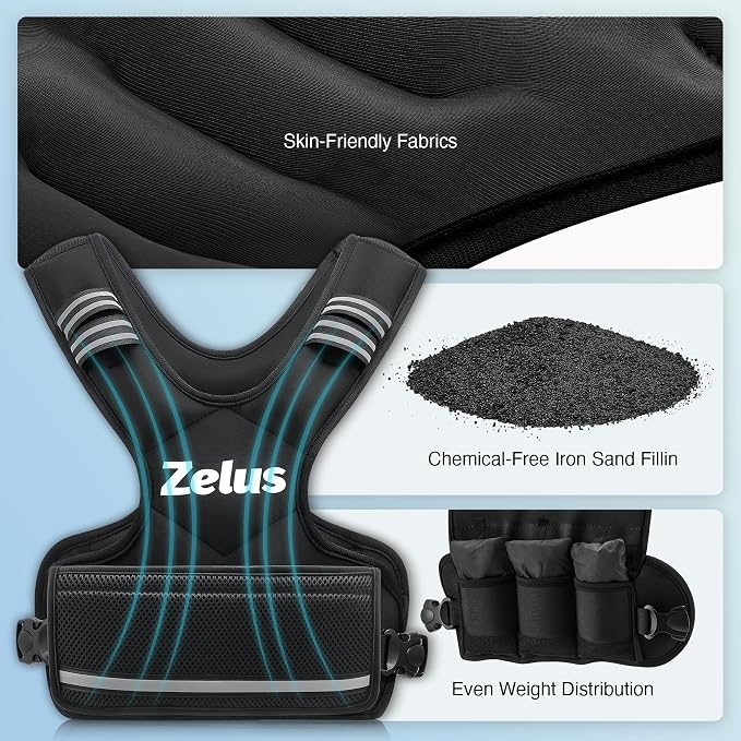 ZELUS Weighted Vest for Men and Women | 4-10lb/11-20lb/20-32lb Vest with 6 Ironsand Weights for Home Workouts | Adjustable Body Weight Vest Exercise Set for Cardio and Strength Training
