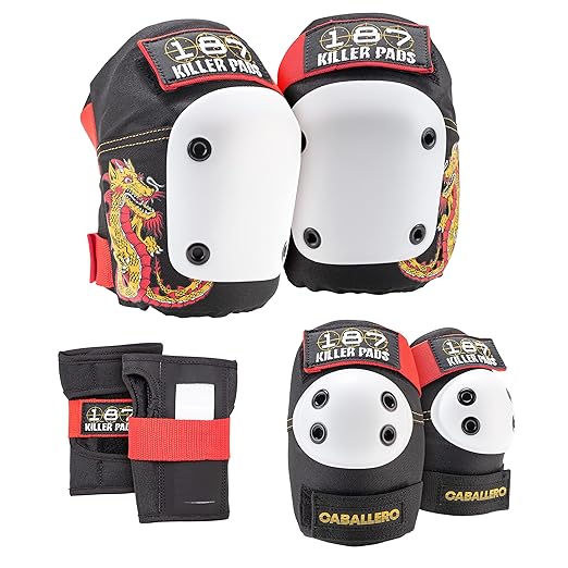 187 Killer Pads Six Pack Pad Set, Protective Gear for Elbows, Knees, and Wrists - Ideal for Skateboarding, Roller Skating, and Inline Skating