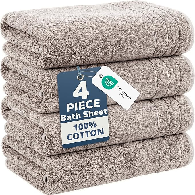 Casa Platino Bath Sheets 4 Pack (36"x 72"), 100% Ring Spun Cotton Bathroom Towels, Soft Absorbent Bath Sheet Sets, Quick Drying Towels - Platinum