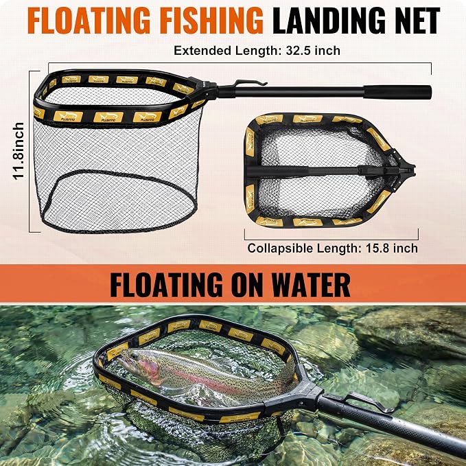 PLUSINNO Fishing Backpack with Fishing Floating Net, Fishing Gear, Tackle Boxes,Waterproof Fishing Tackle Bag, Fishing Gifts for Men