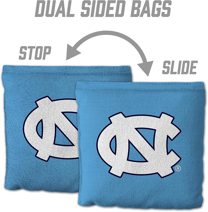 YouTheFan Officially-Licensed NCAA Set of 8 Cornhole Bags - All Weather Dual Sided Slide & Stop - Regulation Size with Carry case