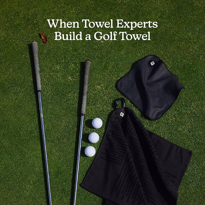 Nomadix Golf Towel Set – Premium Microfiber Golf Towels for Clubs & Balls – Ultra Absorbent, Quick Dry, Sand Resistant – Durable Waffle Weave Golf Cleaning Towel with Clip – Fairway Night Black
