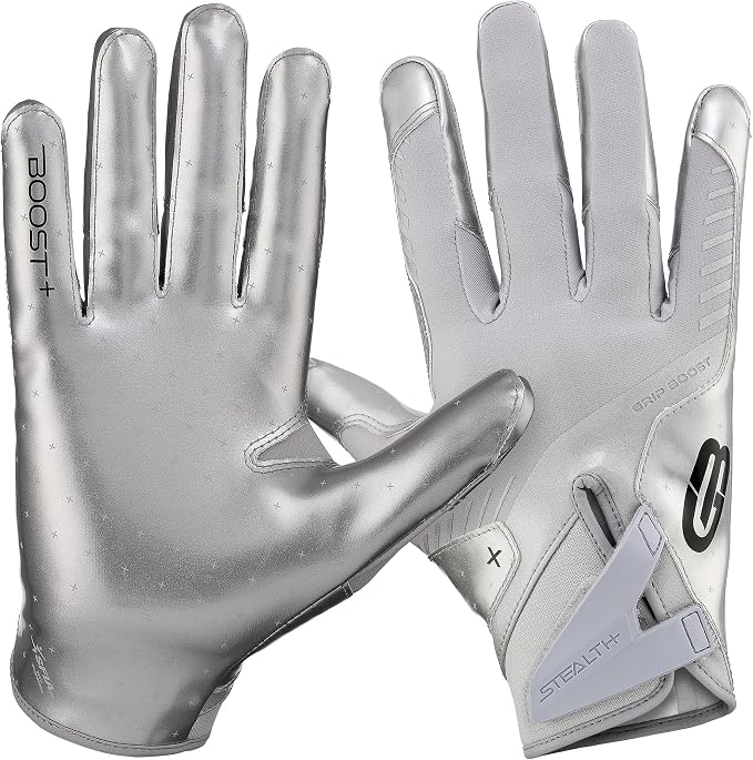Grip Boost Football Gloves - Solid Stealth 6.0 Boost Plus Sticky Technology - Adult and Youth Football Gloves for Wide Receiver - Men's and Boys Sizes
