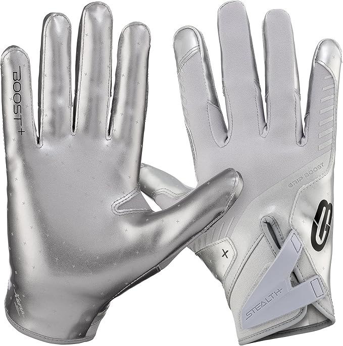 Grip Boost Football Gloves - Solid Stealth 6.0 Boost Plus Sticky Technology - Adult and Youth Football Gloves for Wide Receiver - Men's and Boys Sizes