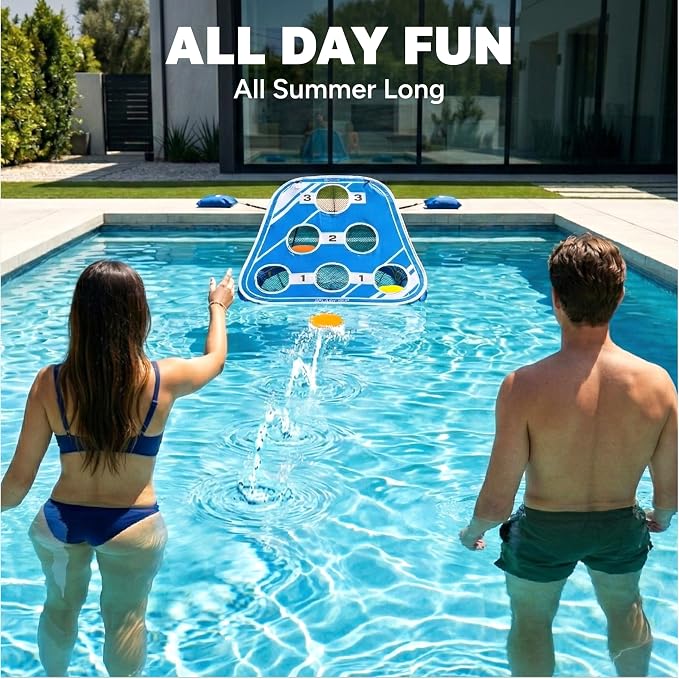 GoSports Splash Skip Floating Pool Cornhole Game – Stone Skipping Swimming Pool Game for Adults & Family – Water Cornhole Game for Pools & Lakes