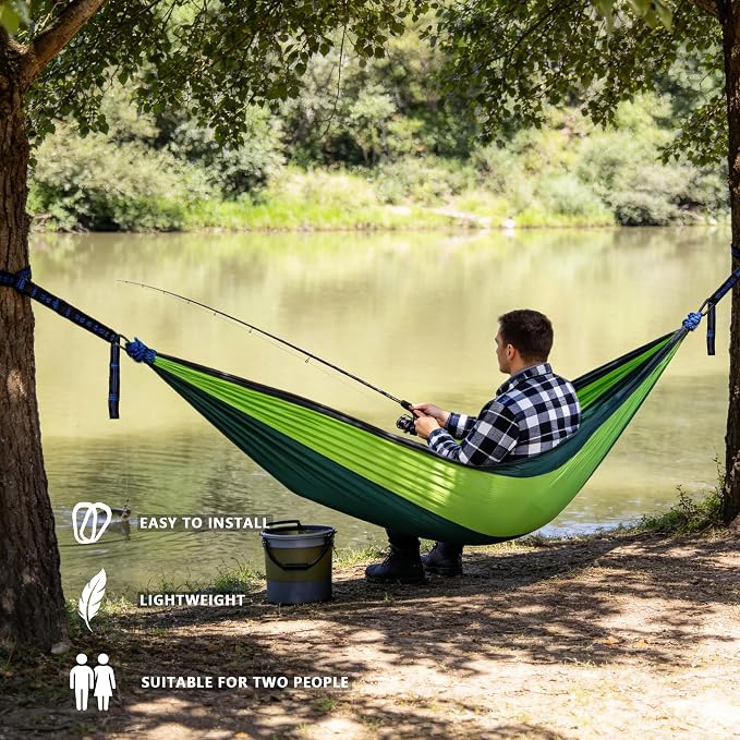 Camping Hammocks, Double & Single Hammock with Tree Straps,Portable Lightweight Parachute Nylon Camping Gear for Outside Hiking Beach Backpack Survival Travel- Up to 400lbs