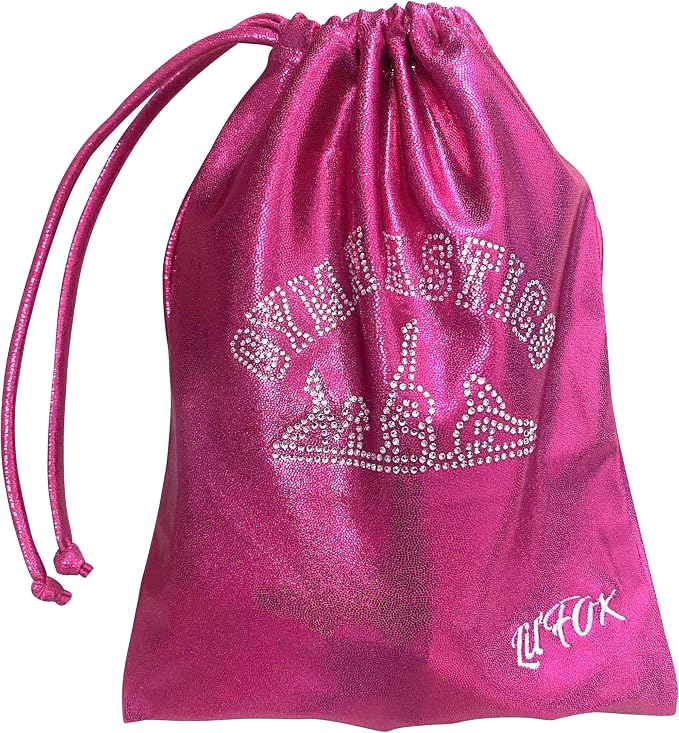 LIL'FOX 8"x10" Drawstring Gymnastics SMALL GRIP BAG 26x20cm - Lightweight Bag for Personal Equipment - Shiny Foil Rhinestones