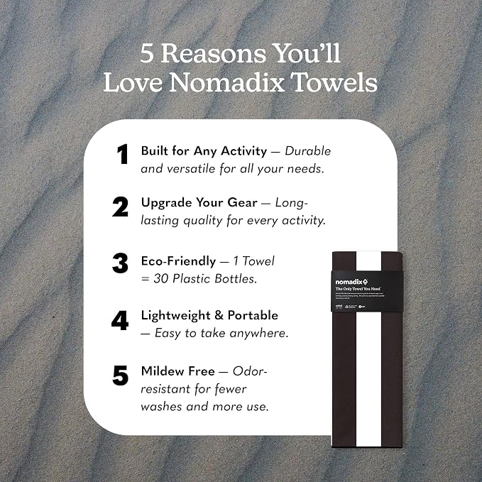 Nomadix Original Towel - Perfect for Beach, Pool, Travel, Camping, Yoga - Made with Recycled Materials - Super Absorbent - Sand Resistant - Cabana Stripe Black - 72.5x30