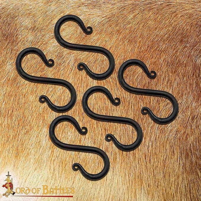Lord of Battles Hand Forged Iron S-Hooks Set of 10 - Black S-Shaped Heavy Duty Hanging Hooks for Kitchen Utensils, Pots & Pans, Camping, Garden & Rustic Decor
