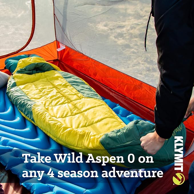 Klymit Sleeping-Bags KLYMIT Wild Aspen Lightweight Mummy Sleeping Bag, Best Gear for Cold Weather Camping, Hiking, Backpacking, Pair with Static V Sleeping Pad (Size Regular to XL)