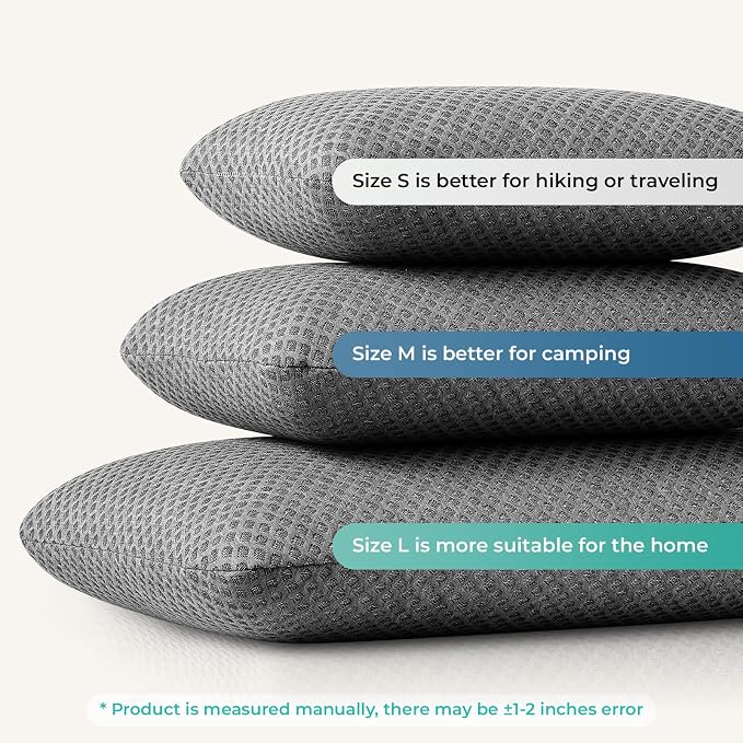 Travel Pillow Memory Foam Pillows, Light Grey L Size, Dark Grey L Size, Ideal Backpacking Hiking, Bed Pillows, Airplane and Car