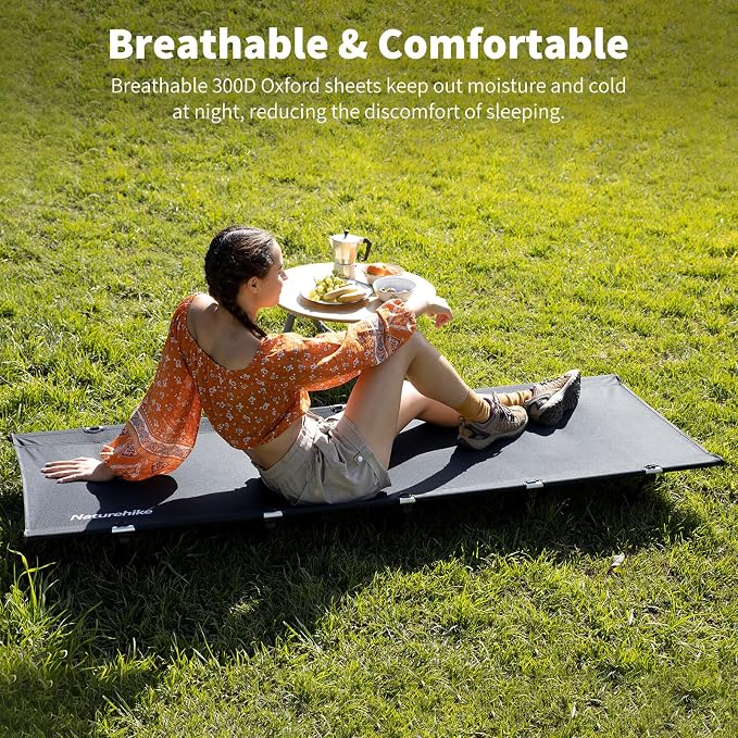 Naturehike Ultralight Camping Cot, Easy to Assemble Folding Tent Cot, Compact & Protable Camping Bed for Camping, Mountaineering, & Hiking, Supports 330lbs with Carry Bag, GreenWild Dark Black