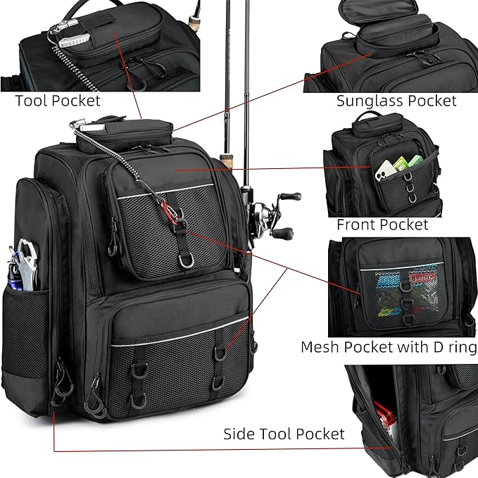 WANOON Fishing Backpack,Tackle Bag,with Tackle Boxes. Large Fishing Bag, Strong Materials