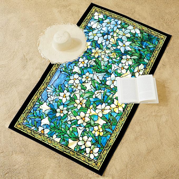 Large Oversized Microfiber Beach Towel - 40x63 Inches, Sand-Free, Quick-Drying, Ultra-Soft, Ideal for Travel, Pool, and Yoga - Includes Matching Drawstring Travel Pouch, Tiffany Field of Lilies