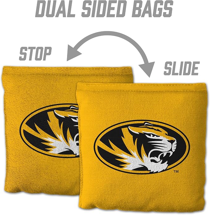 YouTheFan Officially-Licensed NCAA Set of 8 Cornhole Bags - All Weather Dual Sided Slide & Stop - Regulation Size with Carry case